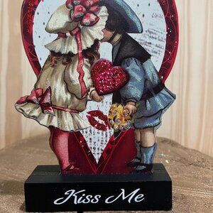 Kiss Me Vintage Wood Decoration Valentine's Day Decor Gift Keepsake